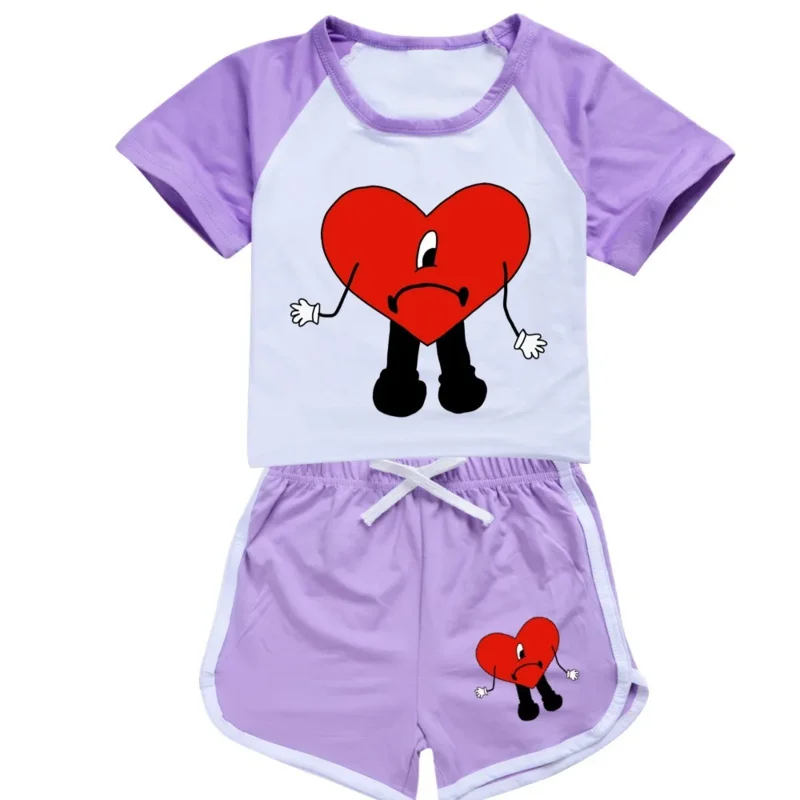 AIAI 2025Un Verano Sin Ti Bad Bunny Boy ملابس بيجامات صيفية قطنية بأكمام قصيرة تي شيرت + شورت زي بناتي رياضي غير رسمي