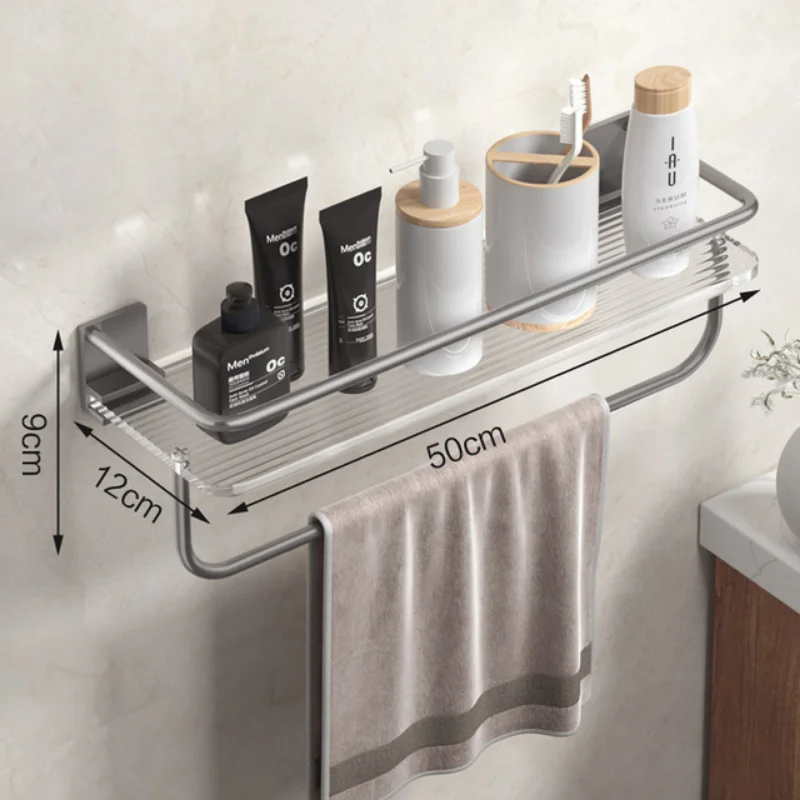 

Bathroom Floating Shelves Gold, Wall Mounted Storage with Towel Bar for Kitchen, Bedroom Acrylic Wall Shelf Set with Towel Rack