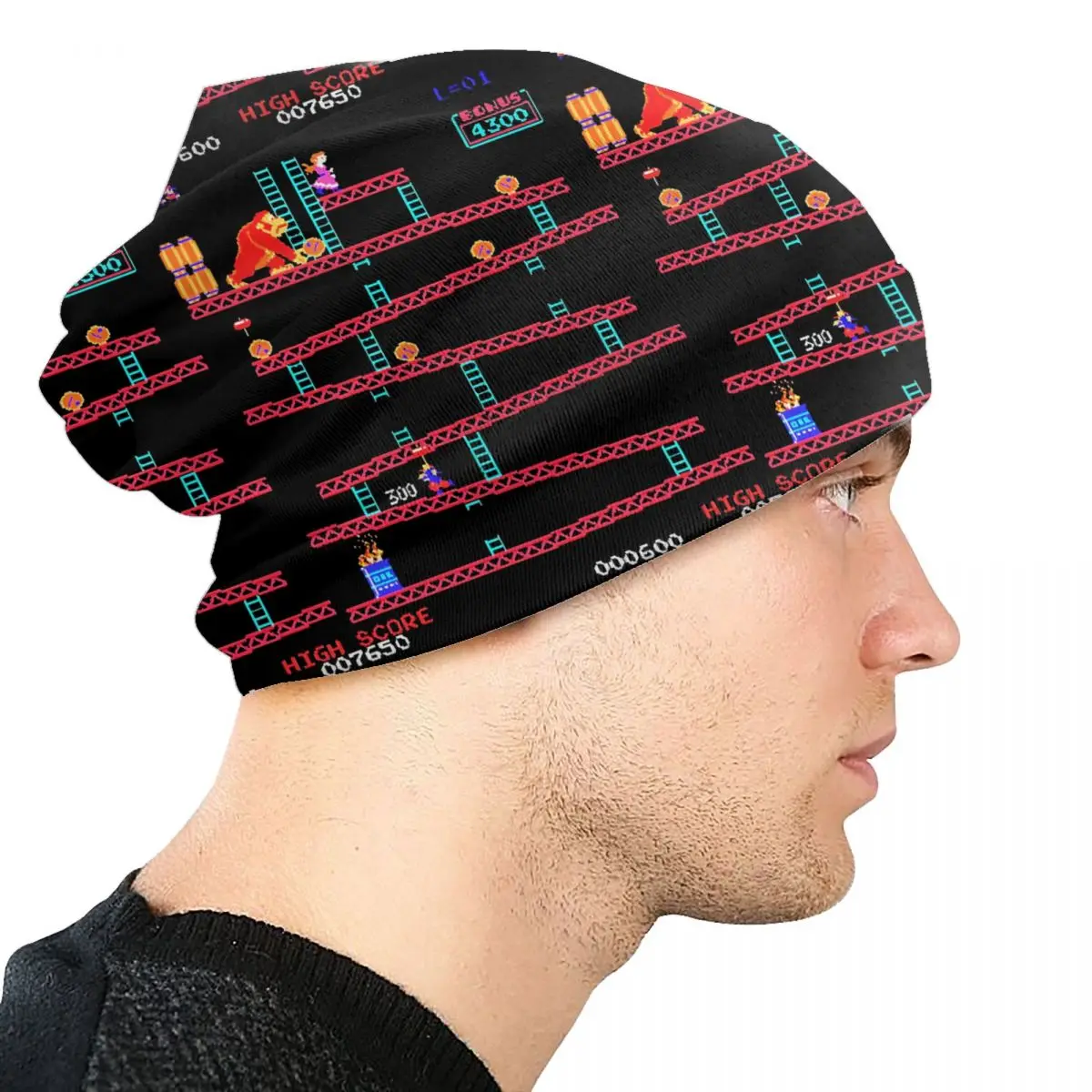 Donkey Kong Skullies gorros Unisex, gorro de punto cálido para la calle, gorro de Collage de juegos Arcade para adultos, Invierno