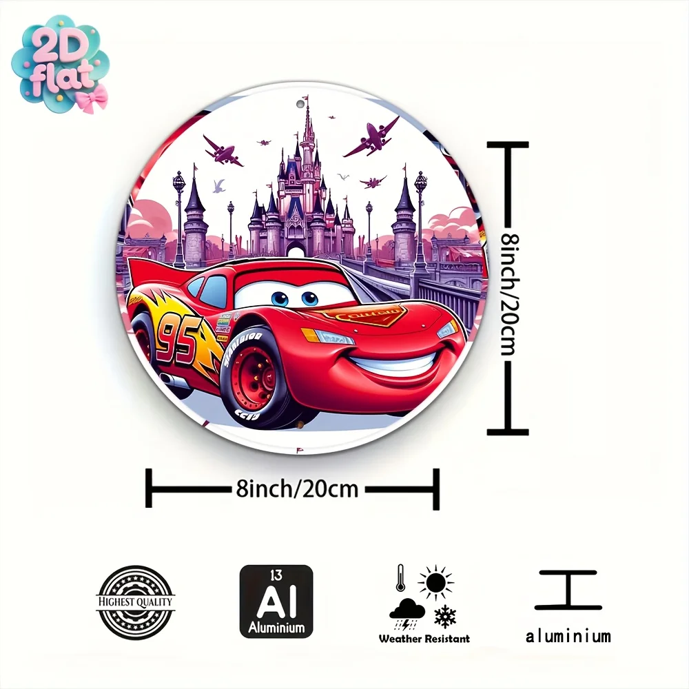 مسطح ثنائي الأبعاد، قطعة واحدة من DISNEY، لافتة دائرية ثنائية الأبعاد، لوحة ألومنيوم دائرية بطابع السيارة، 8 × 8 بوصة، مناسبة لغرفة المعيشة وغرفة النوم والمقهى والشاي