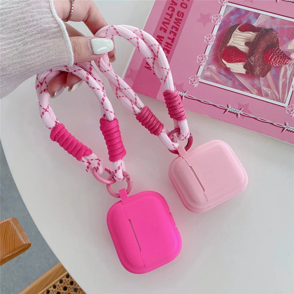 rose red wireless bluetooth headphone case for airpods 1 2 3 4 pro 2 cover with lanyard suitable for girls earphone accessories