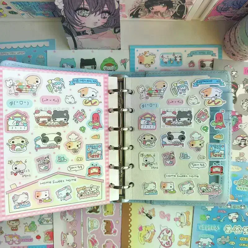 1/9개 한국 INS 스타일 만화 동물 귀여운 일상 노트북 핸드 어카운트 스티커 스크랩북 DIY 장식 스티커