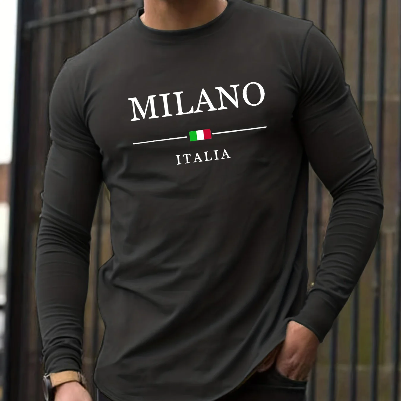 Men's 100% Pure Cotton Comfortable Casual Loose Oversized MALINO ITALIA Printed Sports Round Neck Long Sleeved T-Shirt Top