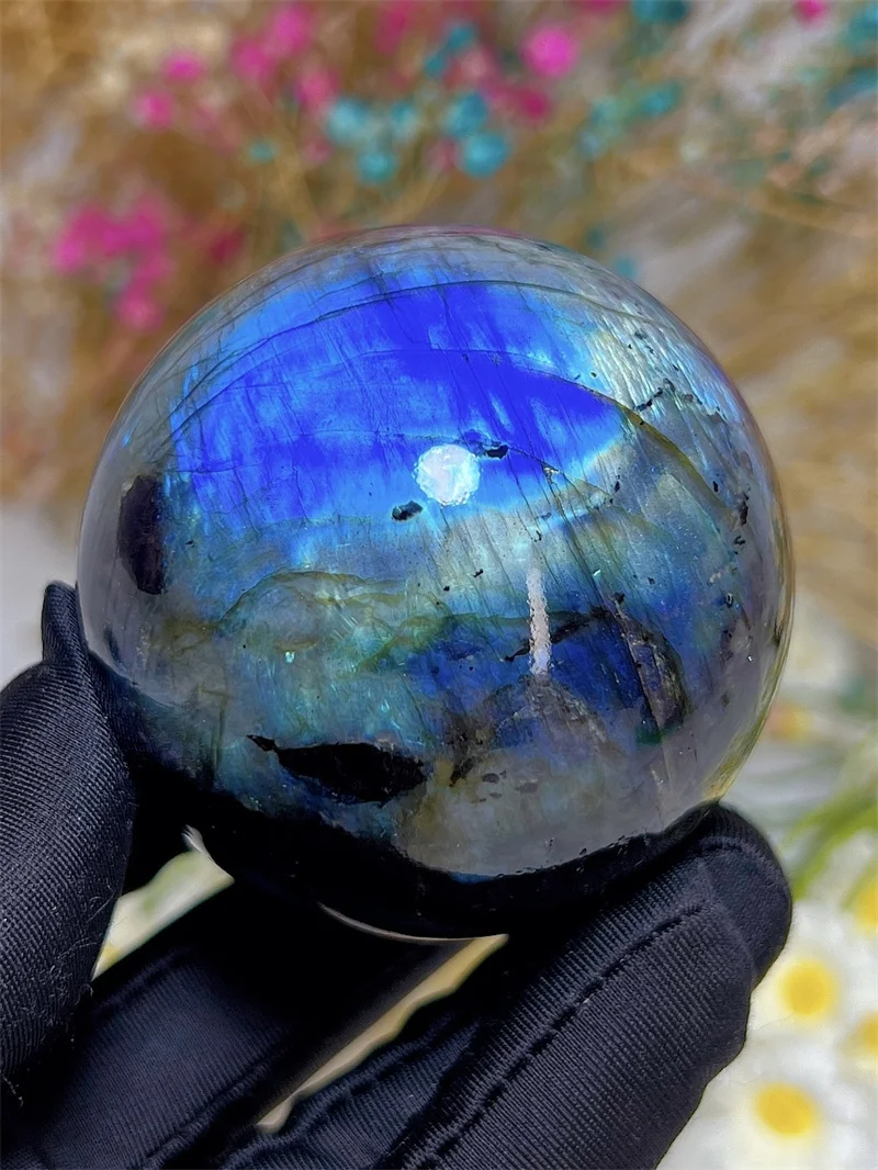 Natura Crystal Blue Labradorite SPhere With Rain Bow Free Form  Carving Reiki Healing Stone Home Decoration Exquisite Gift