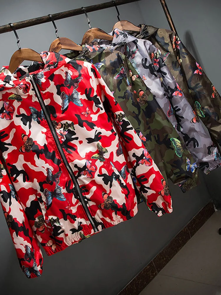 Coupe-vent camouflage fin pour femme, veste camouflage, coupe-vent papillon, capuche combinée, haute qualité, printemps, été, 2024