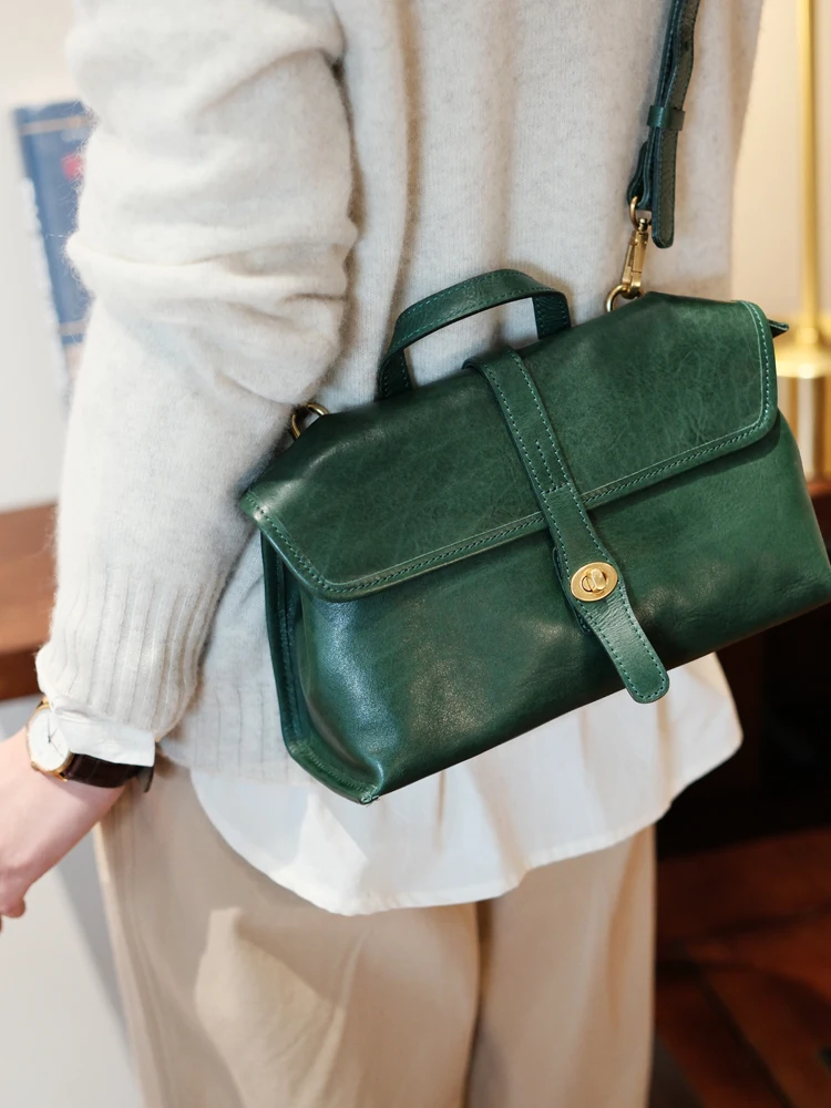 Vintage designer handmade cow leather women's handbag casual daily party luxury genuine leather female shoulder crossbody bag