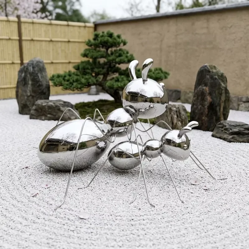 Stainless Steel Polished Fashion Animal Sculpture Outdoor Garden Landscape Ornament Large Silver-Plated