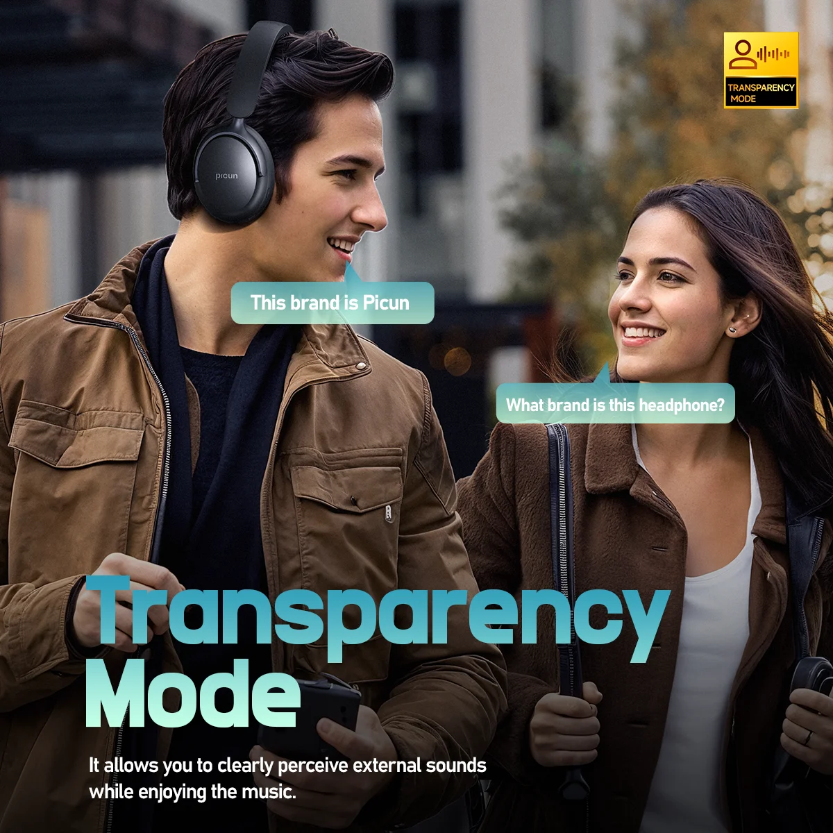 Picun Headphone Bluetooth 5.4 NC60 ANC, Earphone tanpa kabel 48dB Hybrid aktif penghilang kebisingan Driver 40mm waktu putar 80 jam