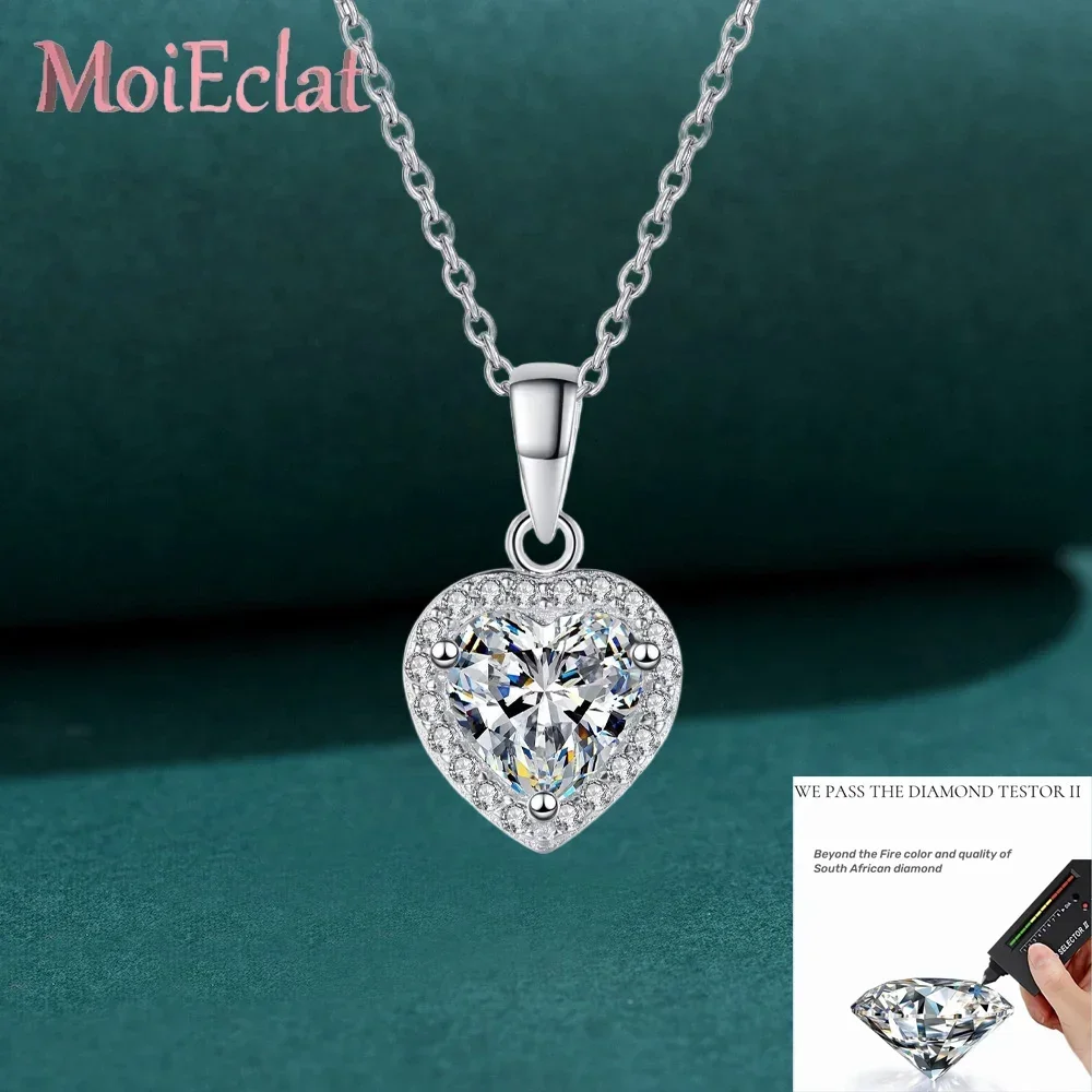 

MoiEclat Store Platinum PT950 Heart-shaped Pendant 1ct Moissanite Necklace for Women, Modern Geometric Pendant Clavicle Chain