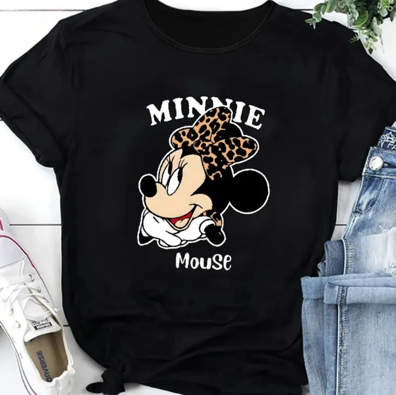 

Disney Minnie T-shirt Playful Polka-dot Bow Leopard Ear Design Soft Stretch Fabric.