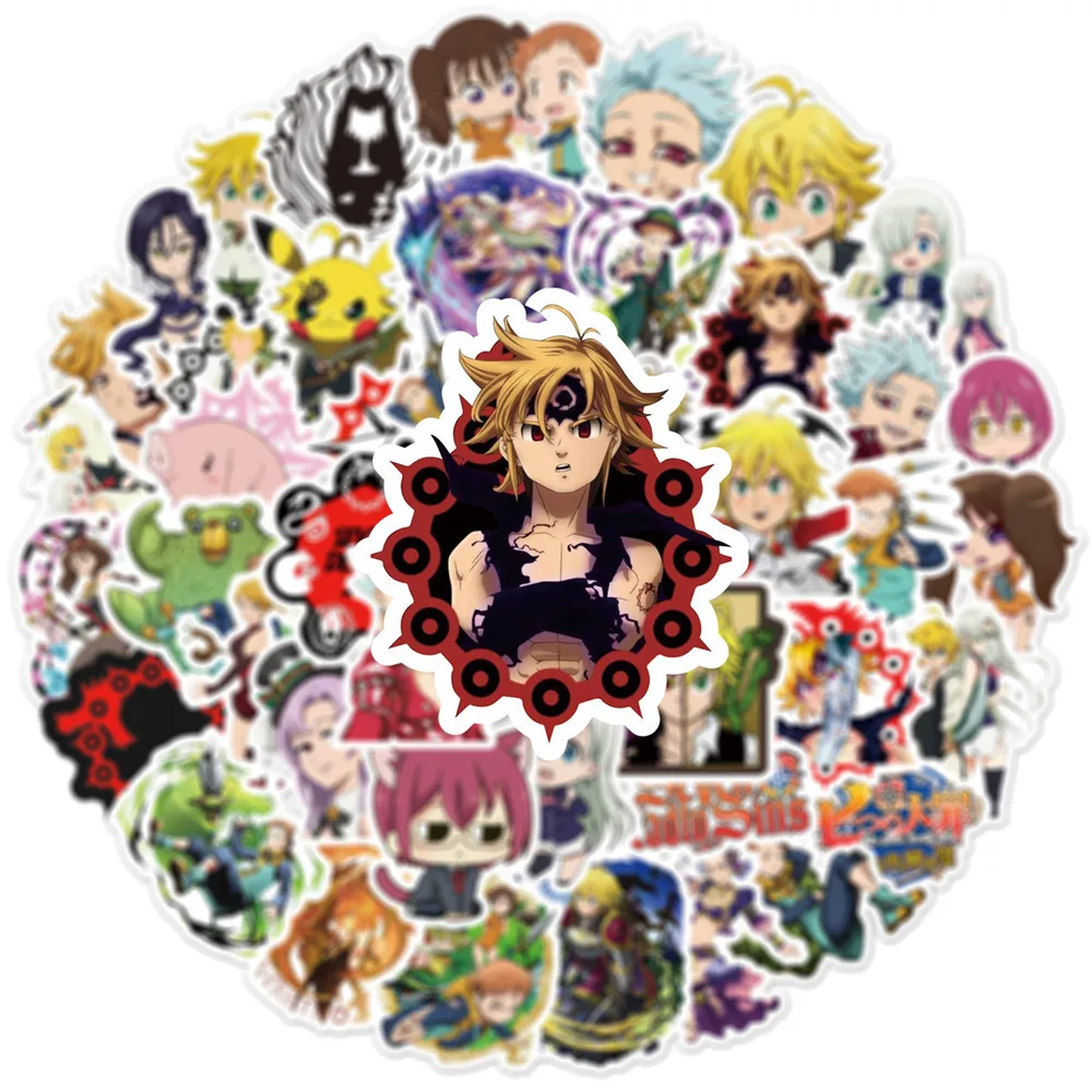 50 قطعة من ملصقات الكتابة على الجدران ذات الخطايا السبع المميتة للدراجات النارية والأمتعة والكمبيوتر المحمول ملصقات مقاومة للماء