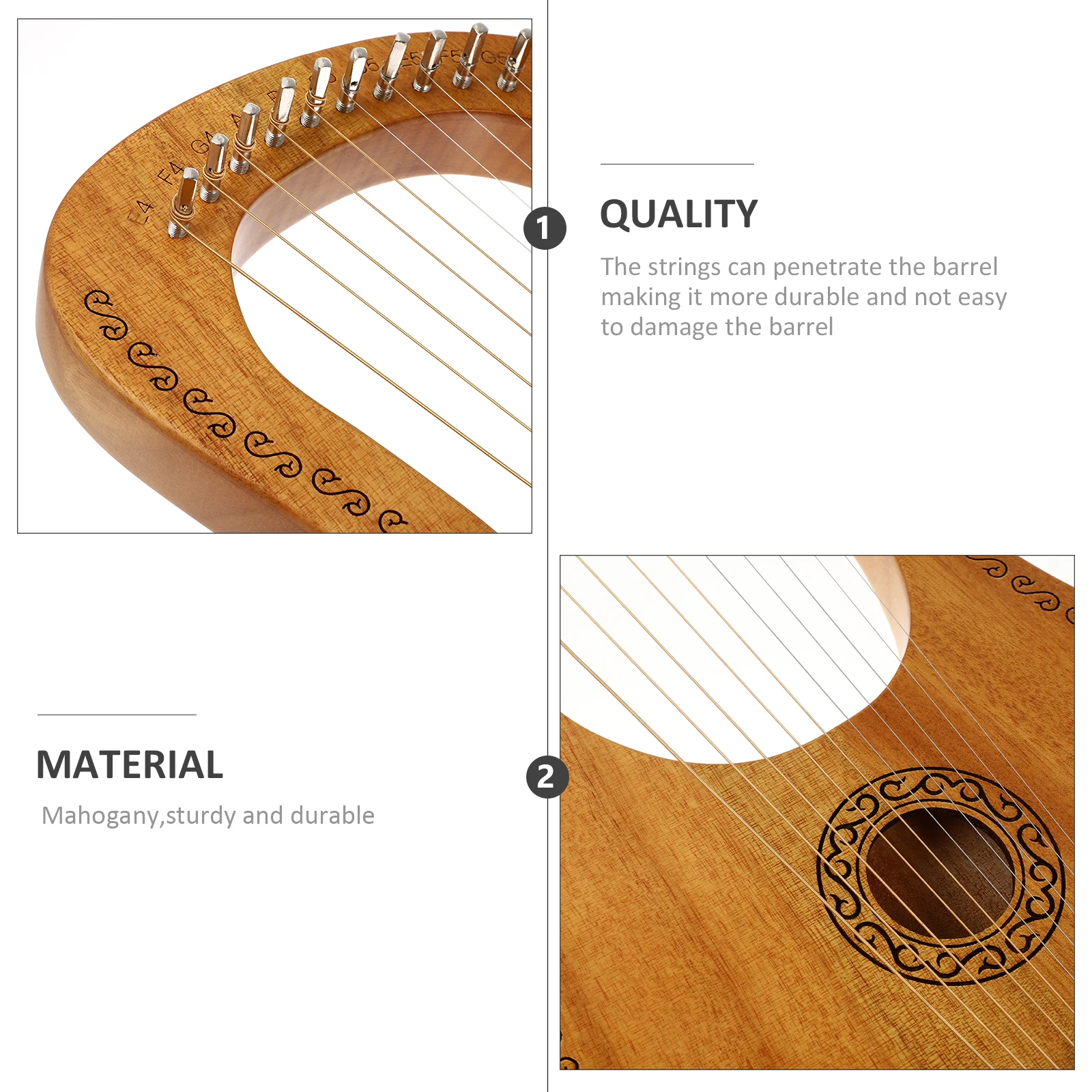 

1Set Lyre Harp Wooden Body 10 Metal Strings Handheld Portable Musical Instrument Beginner Children Gift with Extra Picks