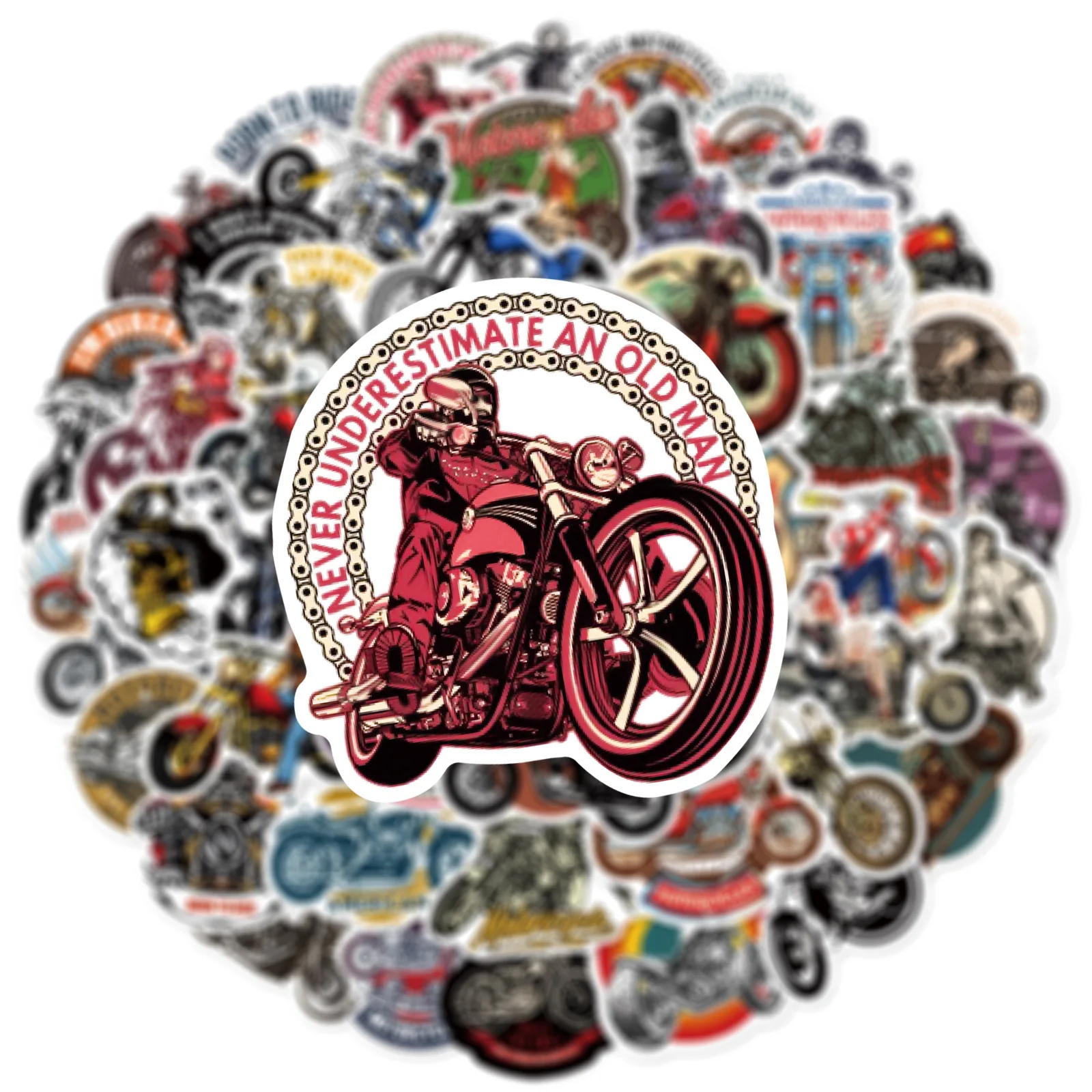 50PCS Cool Retro Motorcycle Stickers Vintage Helmet Phone Car Laptop Graffiti Luggage Motorcycle Sticker Decal Decoration