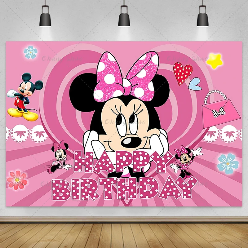 Disney Cartoon Mickey Minnie Mouse Donald Duck Happy Birthday Backgrounds Decors Vinyl Cloth Party Backdrops Baby Shower Banner