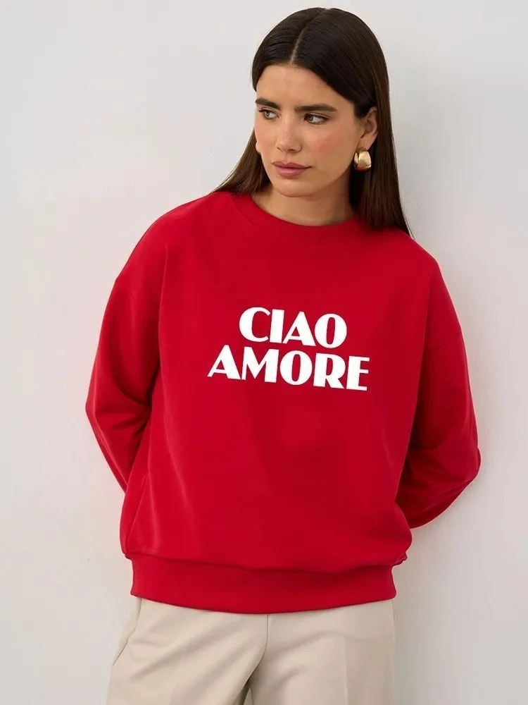 Faion Sle New Faion Casual Letras sueltas Estampado redondo Ne Long Sves Sudadera Top suelto estampado