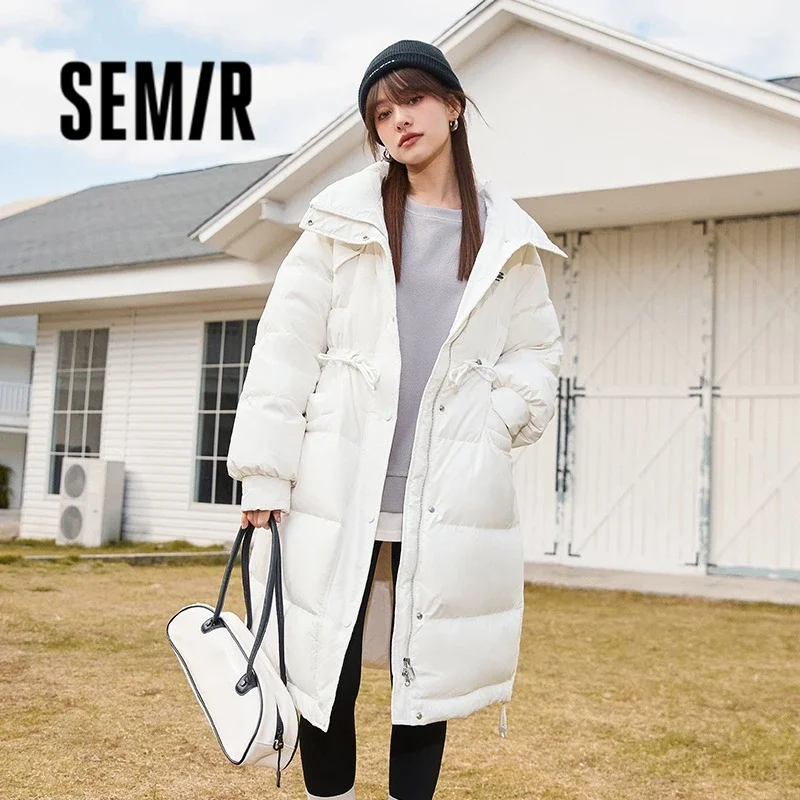 

Semir Down Jacket Women Three-Proof Stand-Up Collar Loose Simple 2023 Winter New Drawstring Waist All-Match Thick Long Coat