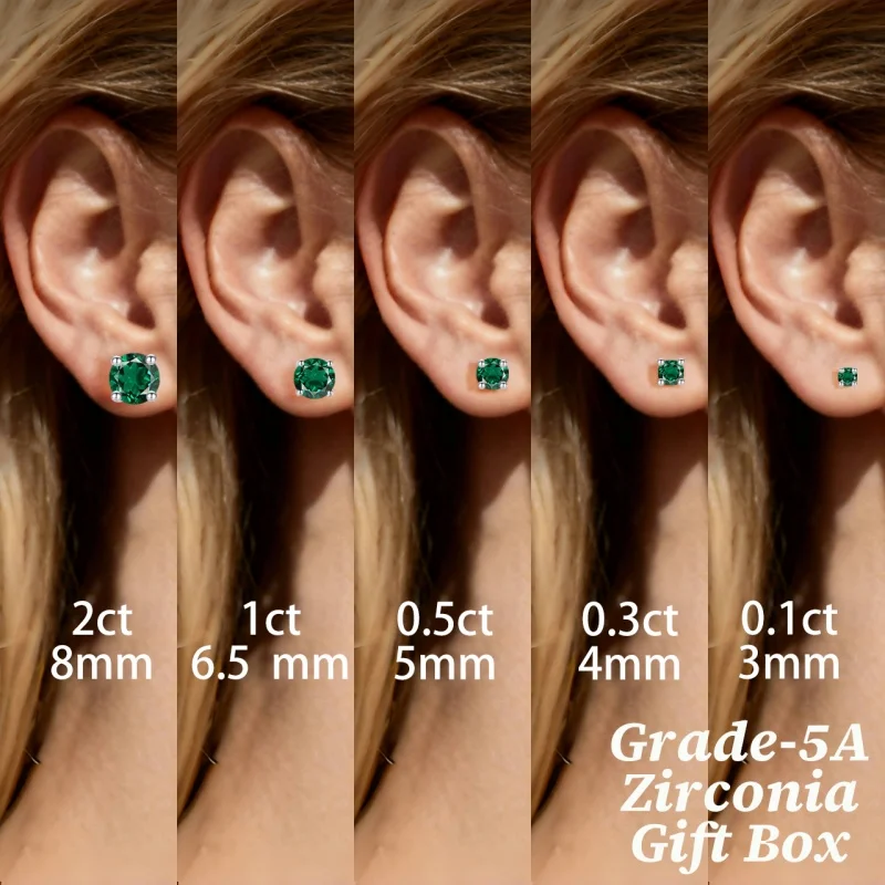 LAMVOICE Schmuck für Damen/Ohrstecker mit 0,2–4 Karat grünem Zirkonia, hypoallergene Ohrringe, Weihnachtsgeschenk für Damen