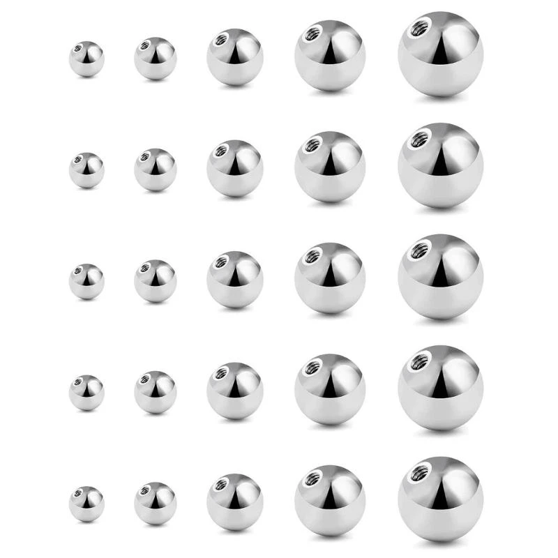 3XUA Set of 25 Threaded Alloy Balls Studs Replacement Balls Alloy Texture for Professional and Own Body Piercing Needs