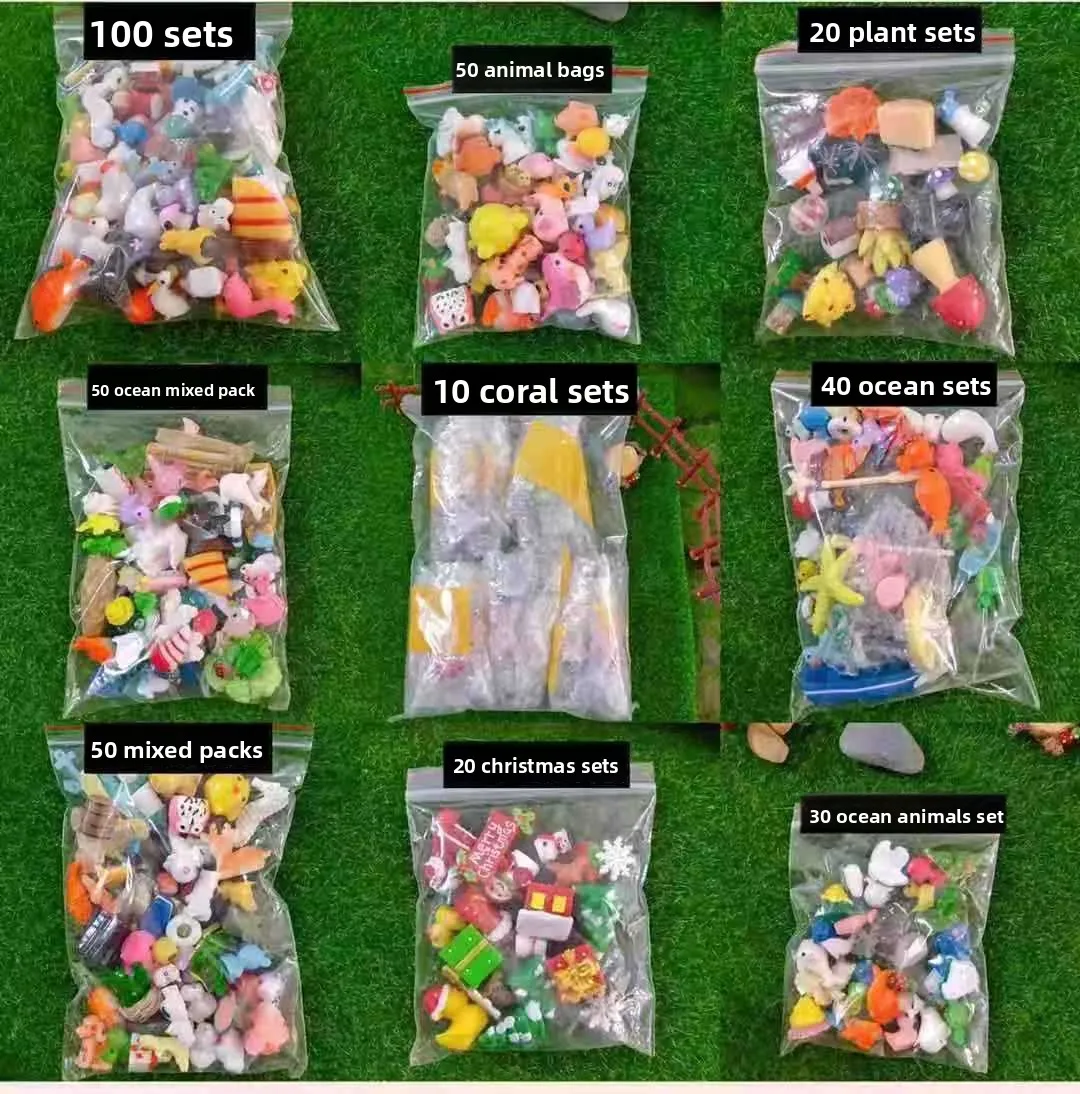 Creative Simulation Animal Plant Set, Resin Small Accessories Micro Landscape Ocean Bottle Accessories Fairy Garden Miniatures