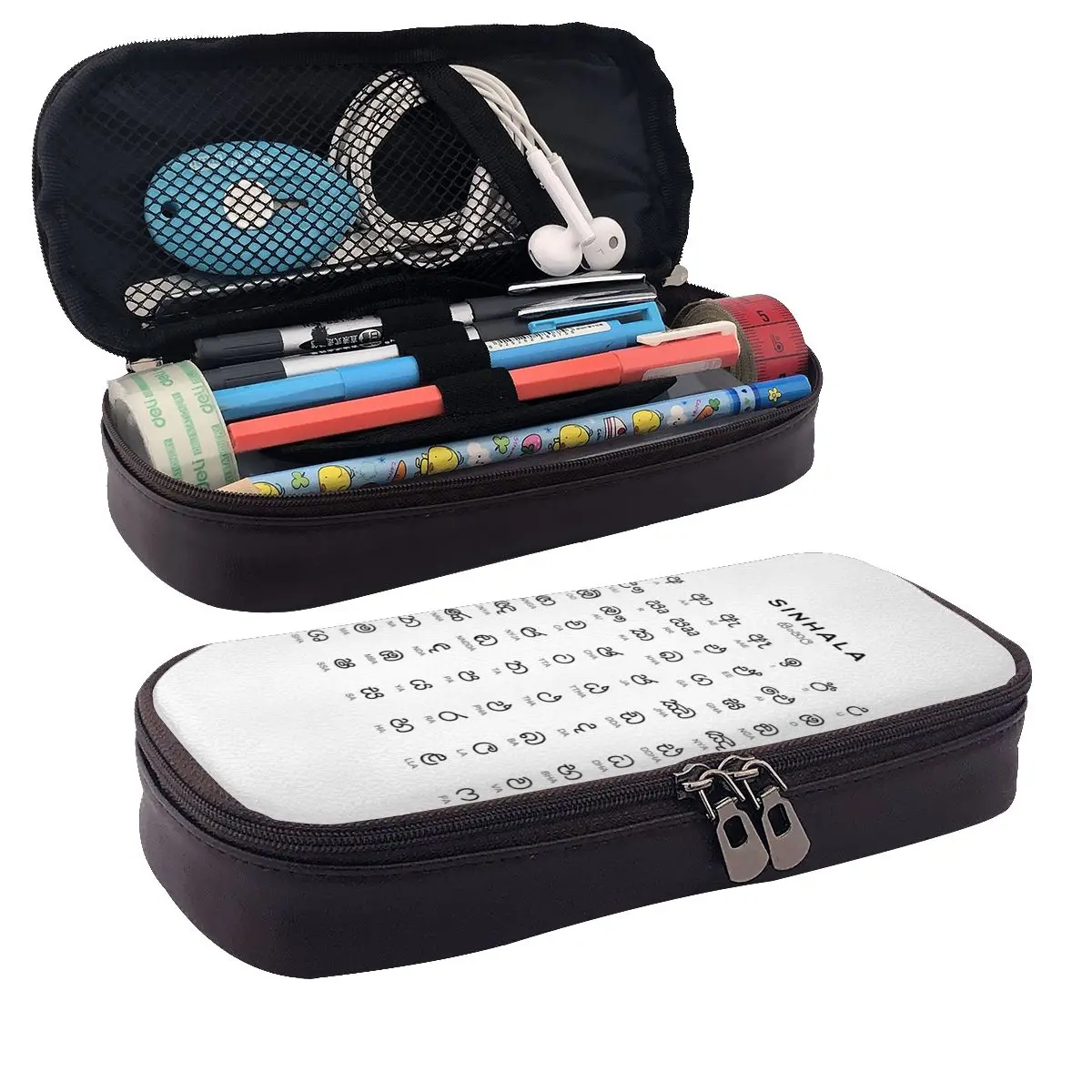 Sinhala Alphabet Chart, Sinhalese Language Learning Chart Leather Pencil Case Pencil Pouch Large Capacity Pen Box Pencil Bag