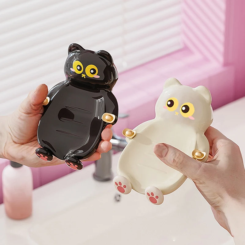 

Милая мыльница в виде кошки, креативная подставка для мыла для ванной комнаты, дренажный лоток для мыла, держатель для мыла в виде счастливой кошки, аксессуар для ванной комнаты.