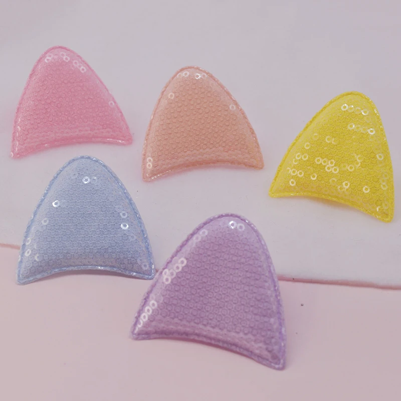 30Pcs Sequin Cat Ear Padded  Applique For Clothes Hat Crafts Sewing Supplies DIY Headwear Hair Clips Bow Decor Patche