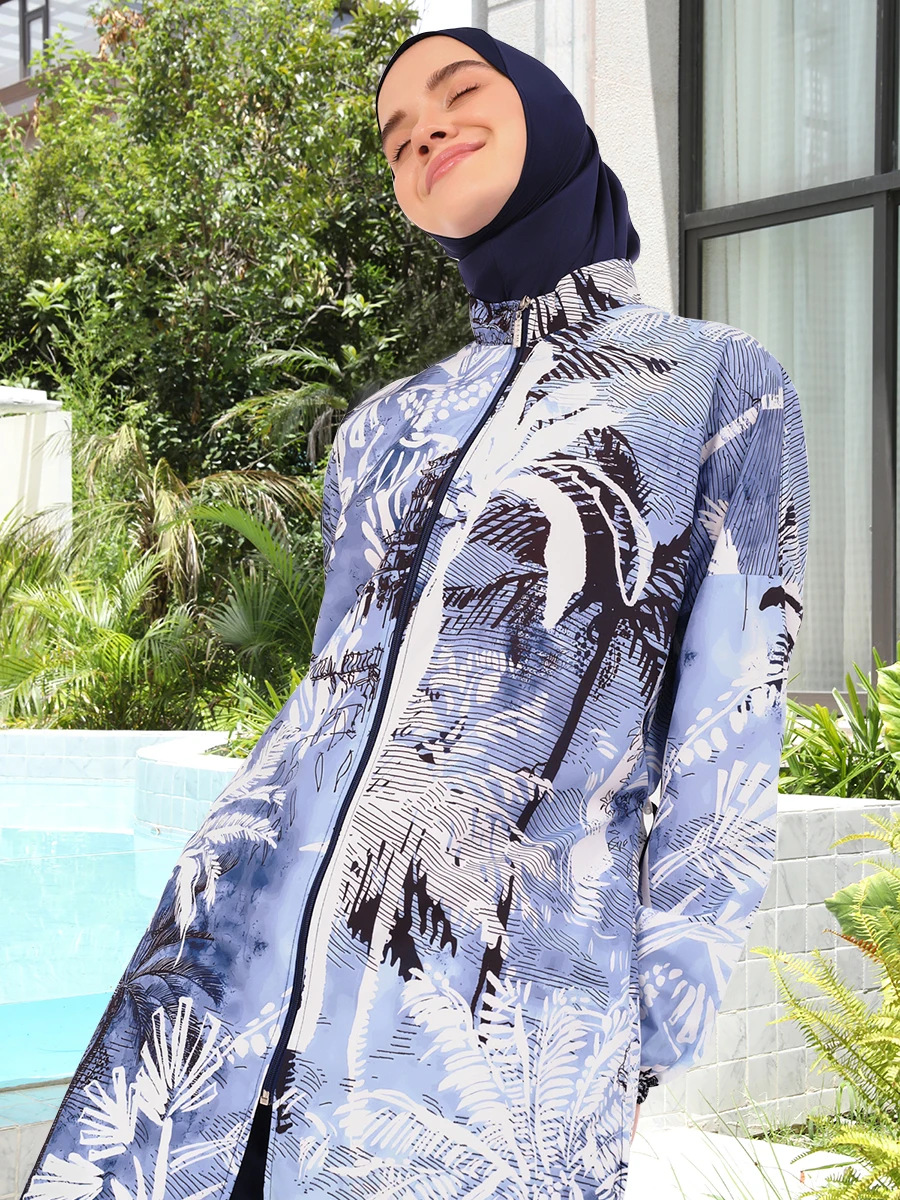 4PCS\\Set Waterproof Burkini Femmes Muslim Swimwear Women Long Sleeves Modest Swimsuit ( Top + pants + hijab+Bra)