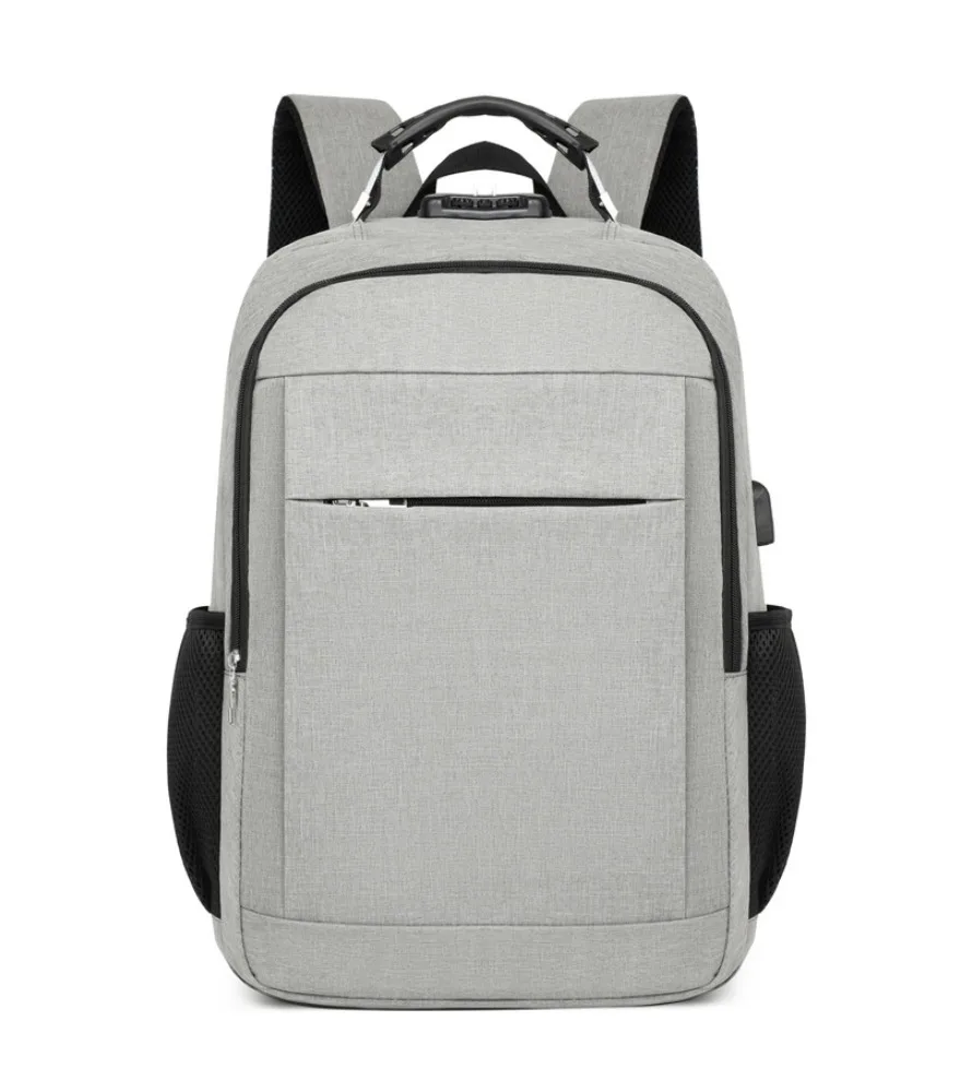Navy anti theft laptop backpack with top lock handle dual side mesh bottle pockets hidden front zipper anti scratch