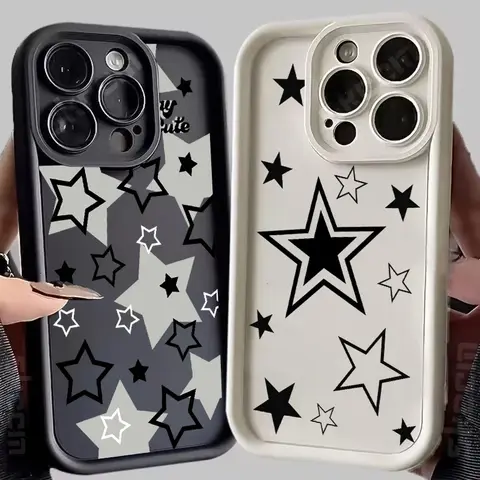 Cute Stars Silicone Phone Case For iPhone 15 14 Pro Max 13 12 11 Pro Max X XS XR 7 8 15 14 Plus SE 2020 Shockproof Cover