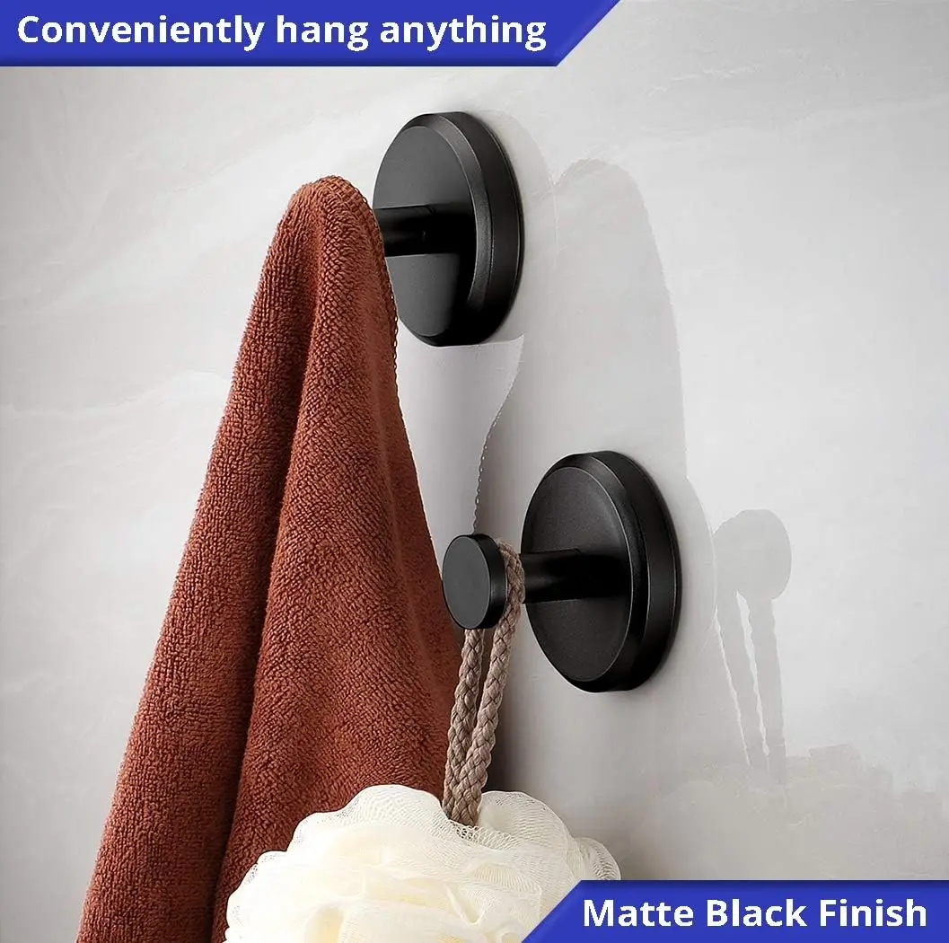 2Pcs Stainless Steel Suction Hooks - Black/Gold No-Punch Hooks for Bathroom Bedroom & Scandinavian Style Hanging