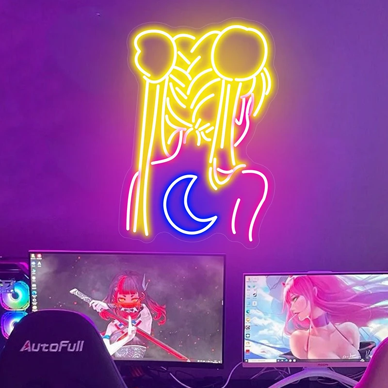 Papan Neon tanda Lucu Anime lampu Led personalisasi kustom permainan Neon Jepang kamar tidur dekorasi dinding rumah akrilik lampu malam