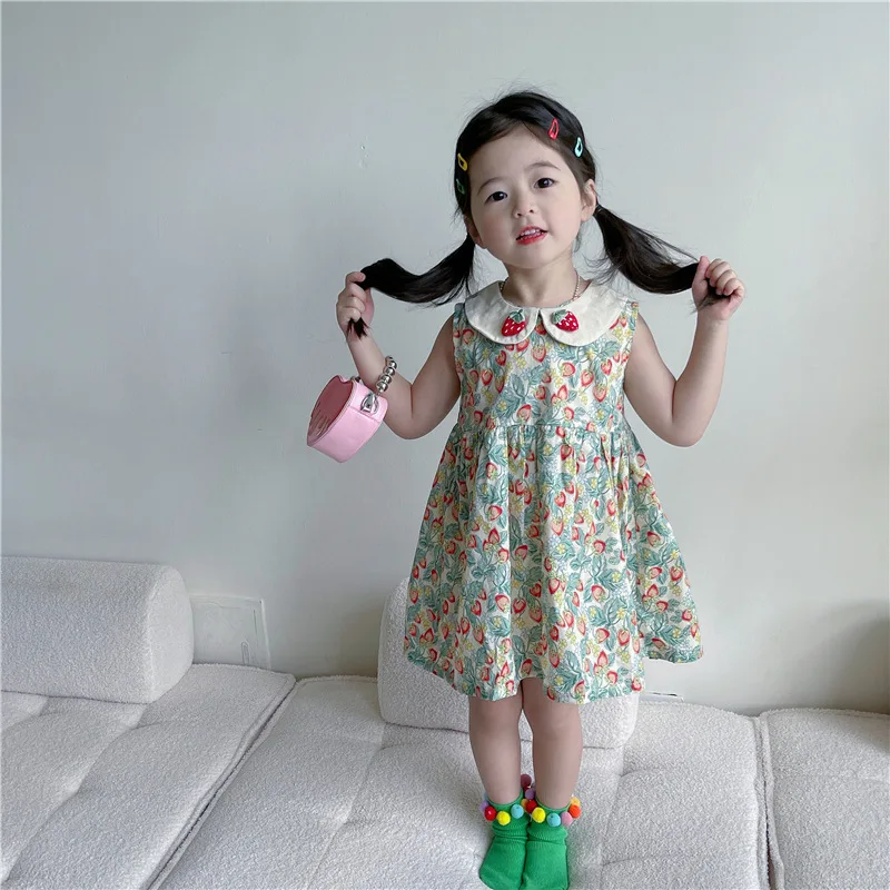 Girl Dress 2024 Summer New Korean Style Children Clothing Girls Cute Three-dimensional Doll Collar Sundress Sleeveless Dress