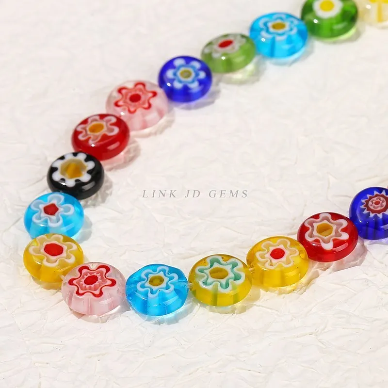 6 8 10mm Lampwork Flowers Beads Glazed Glass Flat Round Loose Spacer Beads for Jewelry Making DIY Bracelet Necklace Accessory