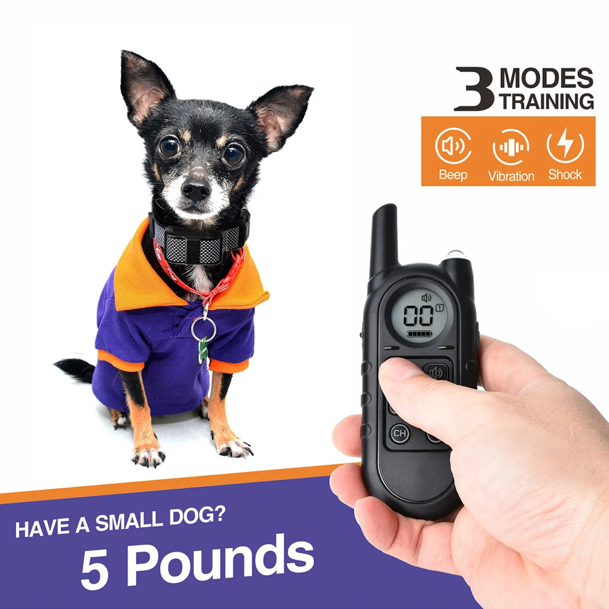 

Dog Training Collar, Remote Dog Collar with 3 Training Modes Waterproof Electric Collar Rechargeable E-Collar for Dogs 10-120lbs