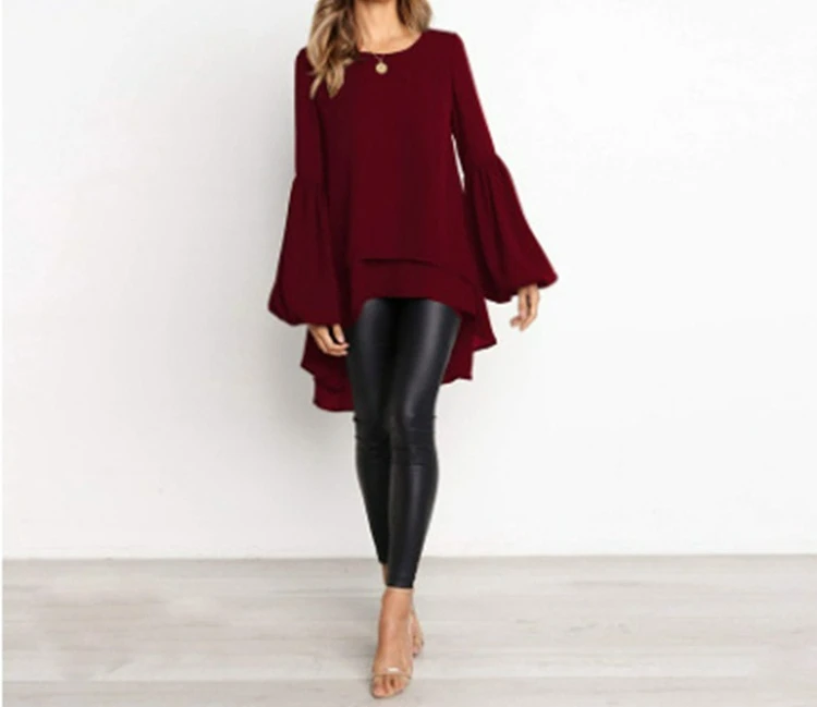 

2025 Autumn New Casual Fashion Versatile Round Neck Lantern Sleeve Irregular Women's Top