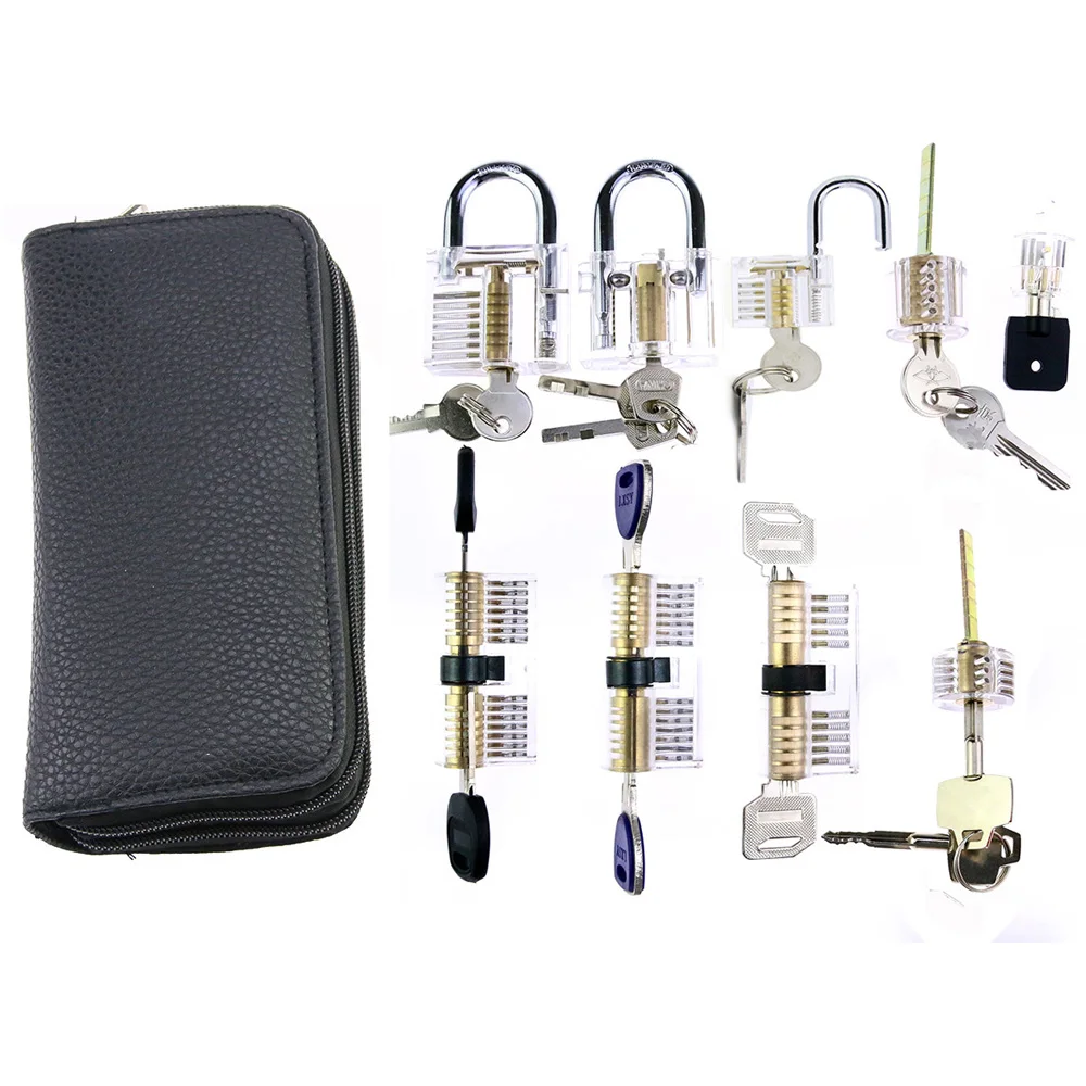 Professional Locksmith Tools Lockpick Practice Set,9pcs Transparent Locks with 24pcs Titanium Plated Tool Kit