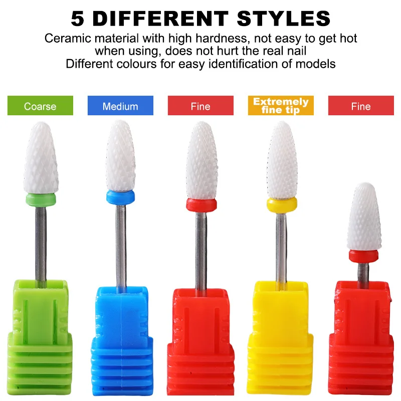 1/4PCS Ceramic Nail Drill Bits Reusable Durable  Heat-resistant For Electric Polishing Head Manicure Drill Nail Art Shaping Tool