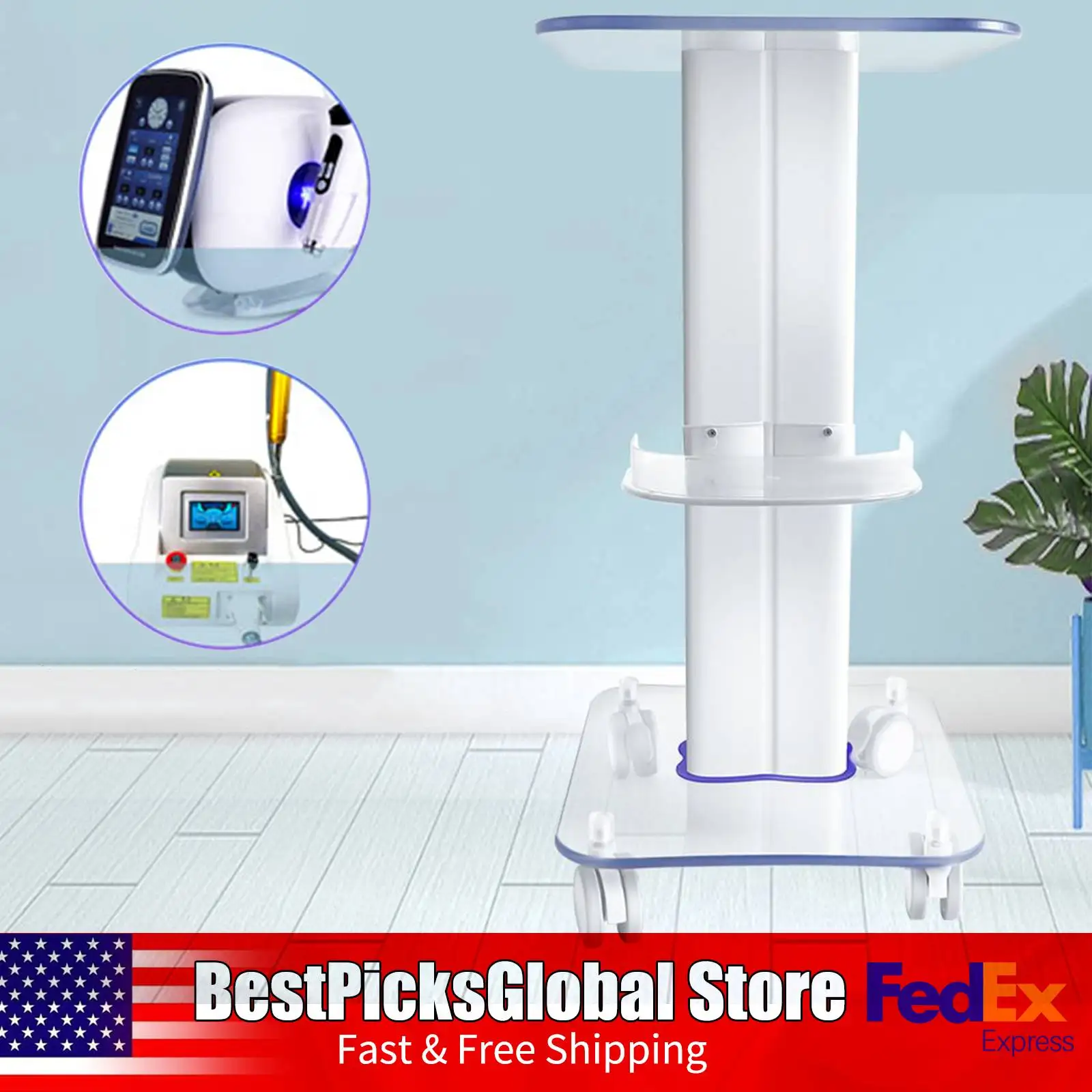 

Acrylic Salon Trolley, Mobile Nail Spa Trolley with 4 Casters, for Manicure, Pedicure Equipment Storage