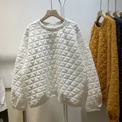 Pull en coton matelassé à carreaux triangle losange pour femmes, pulls décontractés, haut optique adt à manches longues, personnalité