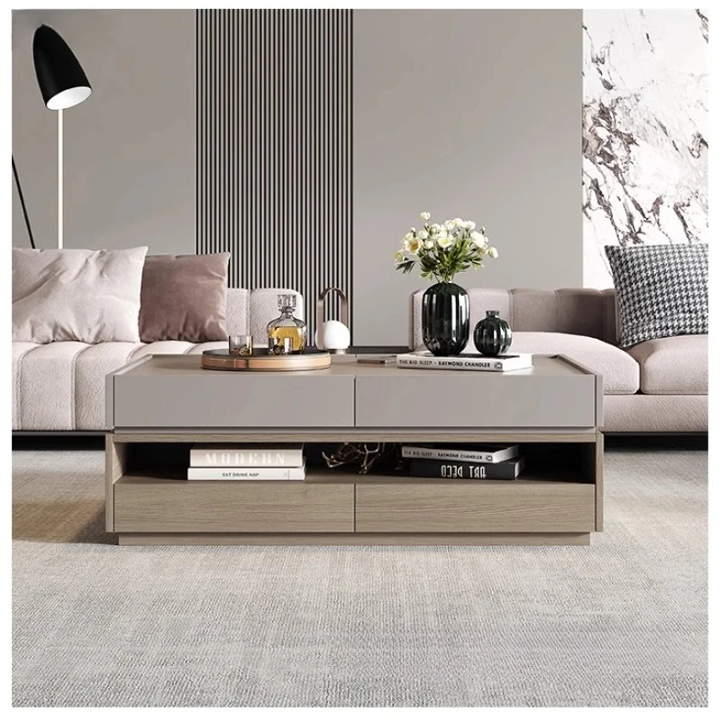 Italian minimalist coffee table living room home new light luxury high-end rectangular solid wood tea table