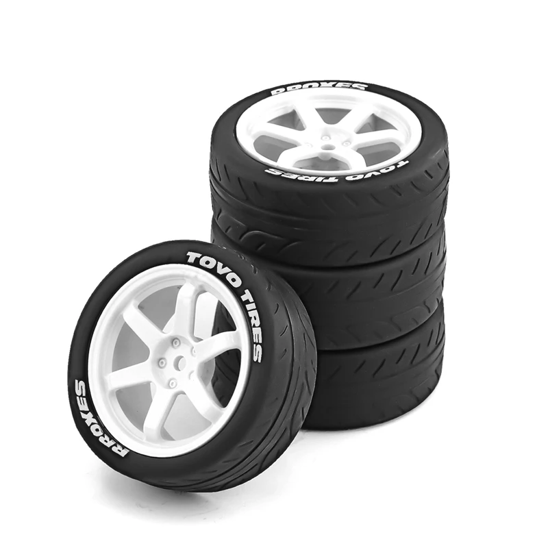 4PCS 1/10 RC Racing Car Tires On Road Touring Drift Car Tyre Wheel For Tamiya TT01 TT02 TA06 XV-01 PTG-2 Parts White