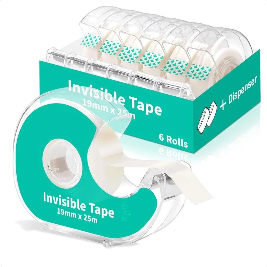 Cinta transparente invisible a granel con dispensador, paquete de 6 cintas transparentes, rollos de cinta a granel grabables esmerilados, 7 10X1000 pulgadas, escuela Ho