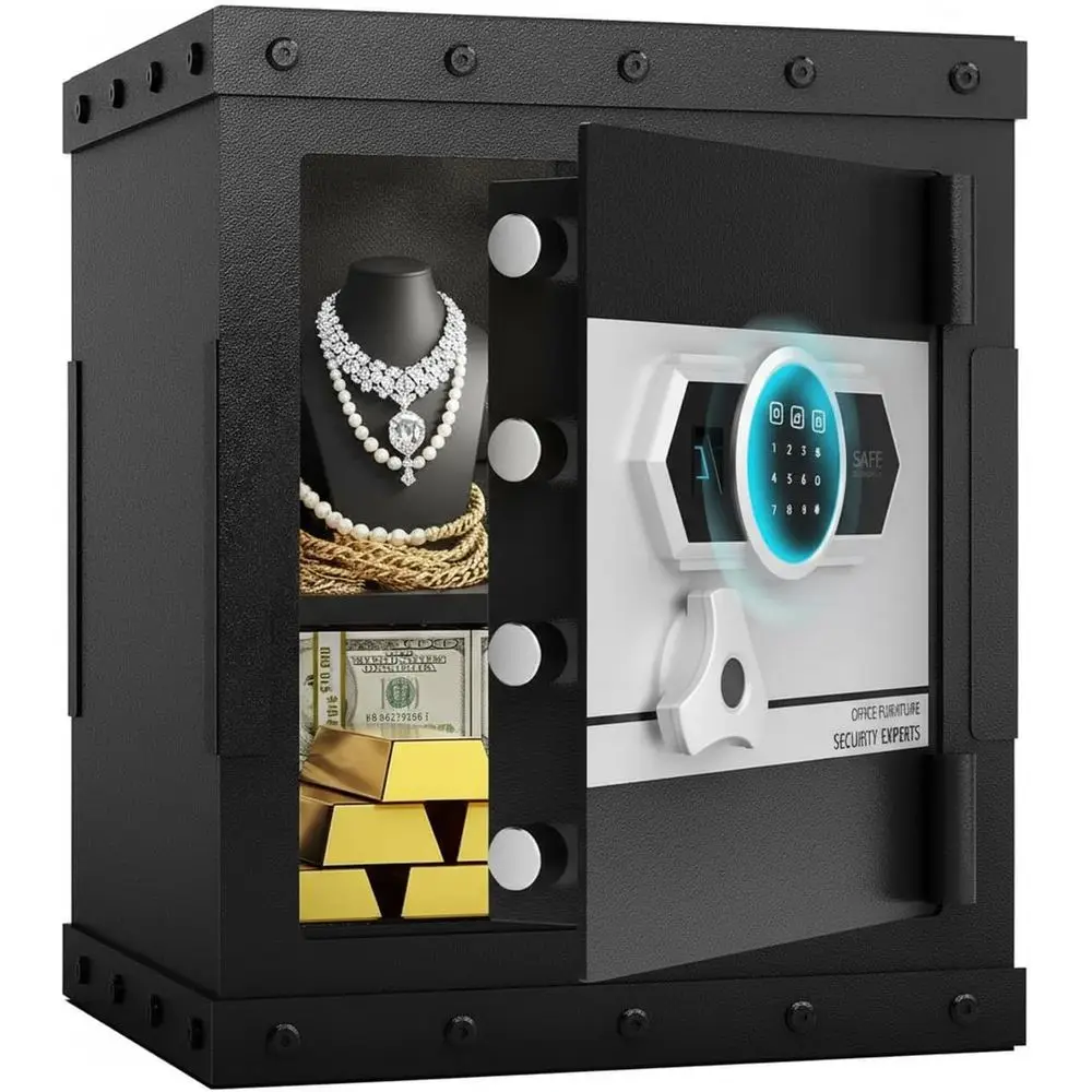 آمن منزلي عالي الجودة مقاوم للحريق مع وصول لبصمات الأصابع لتخزين المجوهرات الفاخرة والأسلحة النارية، بما في ذلك رف المسدس ومفتاح بإضاءة خلفية #1