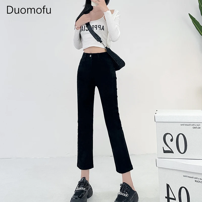 Duomofu-Jeans reto de cintura alta feminino, calça fina, calça recortada, botão de zíper, simples e chique, moda clássica e solta, casual e simples, outono