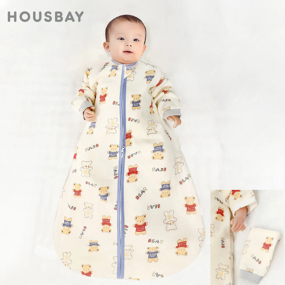 

Baby Sleeping Bag Removable Sleeves Thin Breathable Gauze Cotton 3-Ways Zipper Design For Children'S Sleeping Bags 0-24 Months