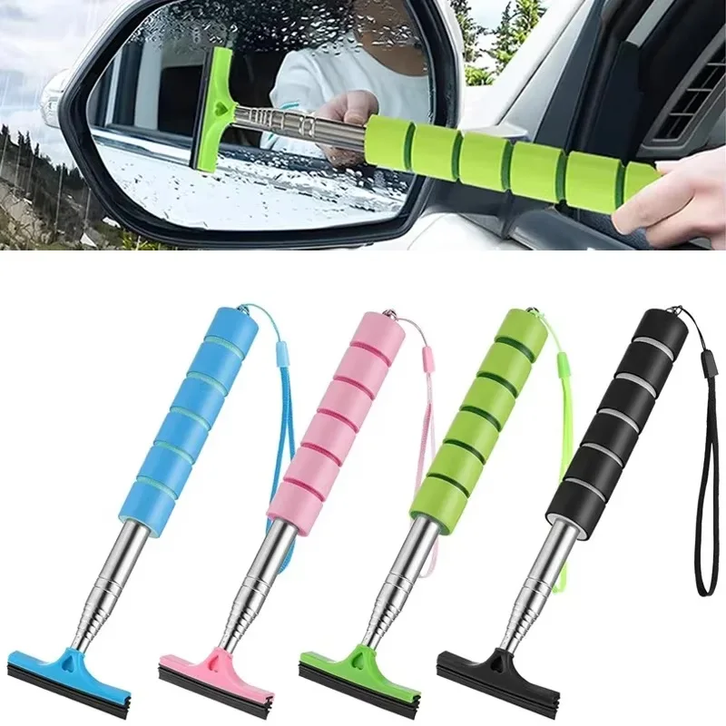 Retractable Car Rearview Mirror Wiper Stainless Steel Telescopic Layered Brush Head Window Wash Cleaning Brush Handheld Wiper