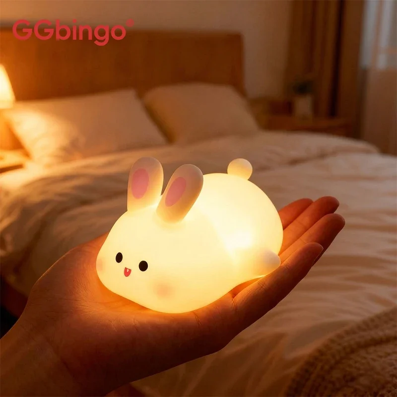 GGbingo LED Night Lamp Cute Rabbit Silicone Night Light  with Timer-Rechargeable Tap Control LED Lamp For Bedroom Decoration