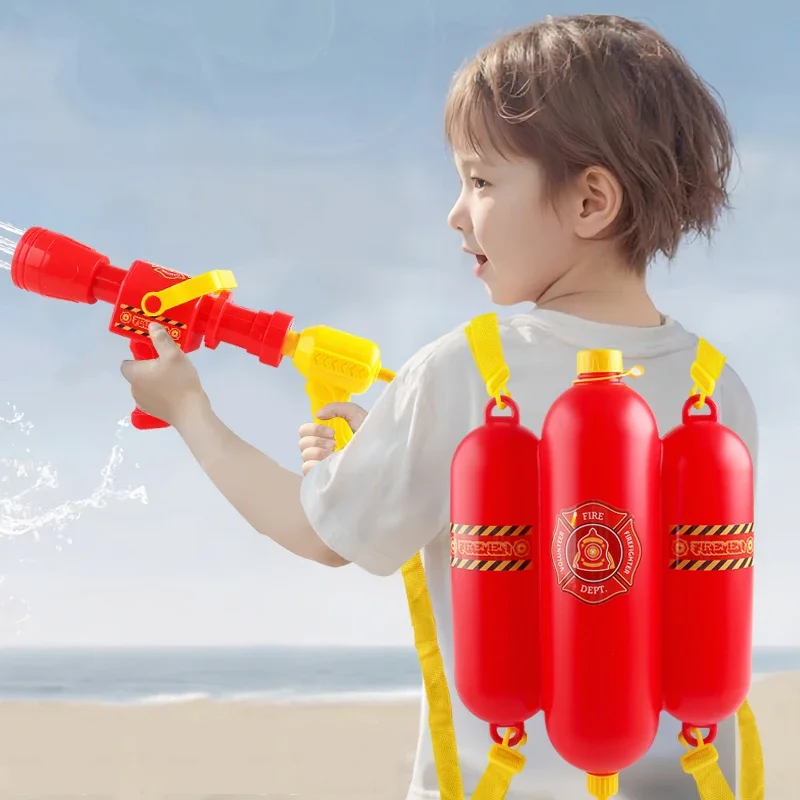 

2026 Children's toy backpack water gun, firefighter backpack-style water gun, beach water fight toy, pull-out water gune