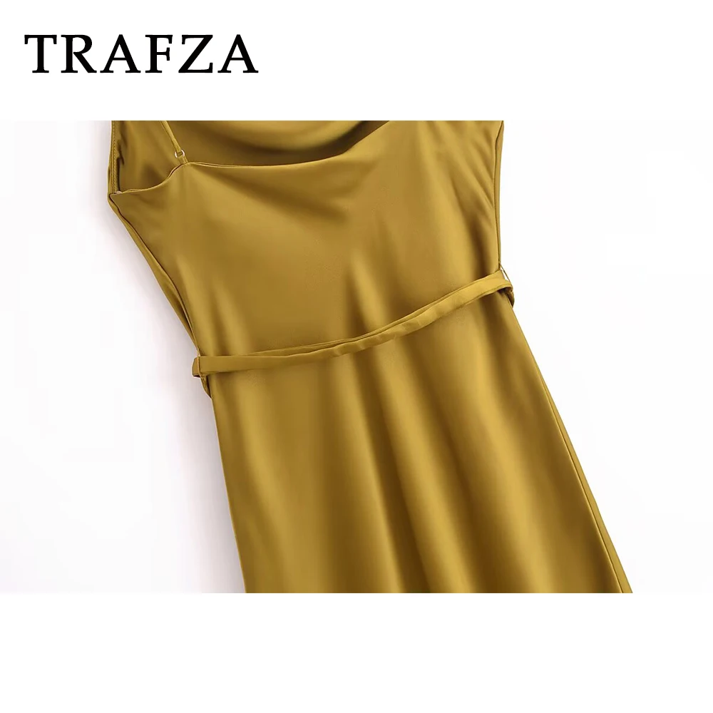 ชุดเดรสยาวสีเขียวทหาร KONDALA สำหรับวันหยุดฤดูร้อน สายเดี่ยวผูกเอว ทรงเข้ารูป ชุดเดรสวันเกิด จับจีบ ชุดเดรสผู้หญิงเซ็กซี่ ชุดเดรสทรงเข้ารูป