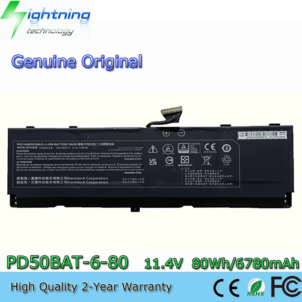 

New Genuine PD50BAT-6-80 11.4V 80Wh Original Battery for Clevo 6-87-PD50S-82B00 3ICP7/60/57-2